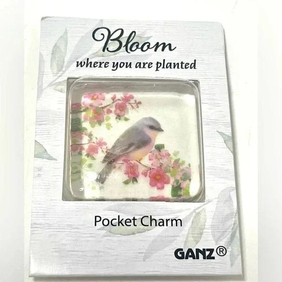 BNIB GANZ Love Blooms Glass Pocket Charm. Bloom Where You are Planted - Picture 2 of 3